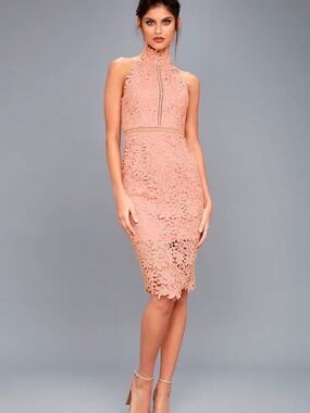 Lulus Divine Destiny Blush Pink Lace Midi Dress Small